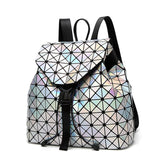 Women Backpack Luminous Geometric Plaid Sequin Female Backpacks For Teenage Girls Bagpack Drawstring Bag Holographic Backpack
