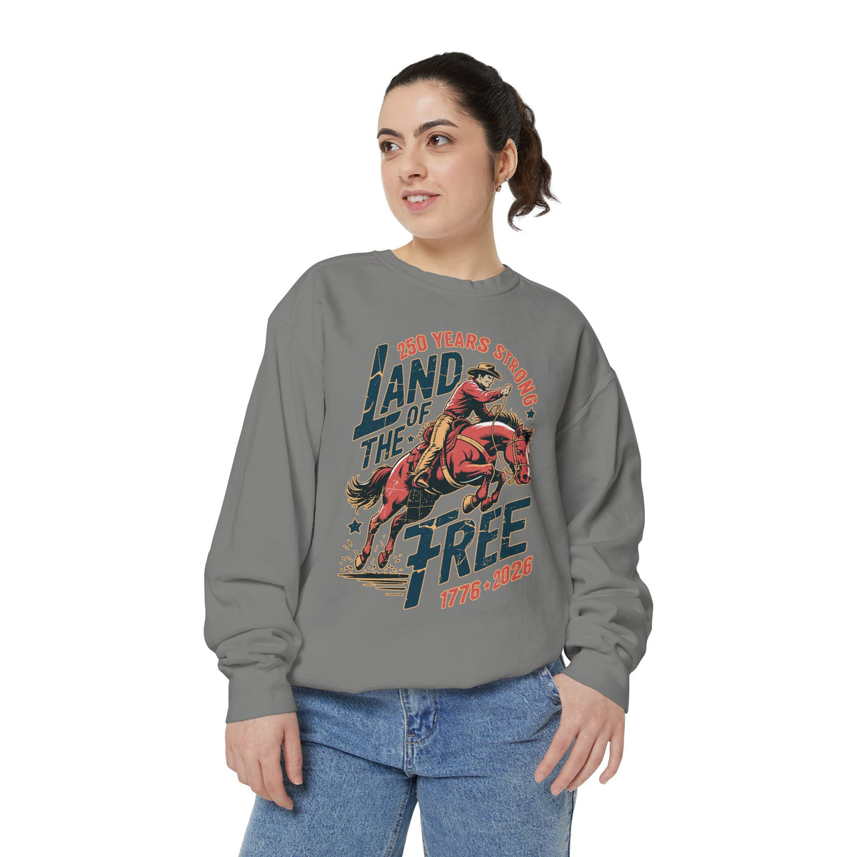 Land of the Free Comfort Colors Sweatshirt, Patriotic Cowboy Sweatshirt, Western Fourth of July Shirt, Americana Gift