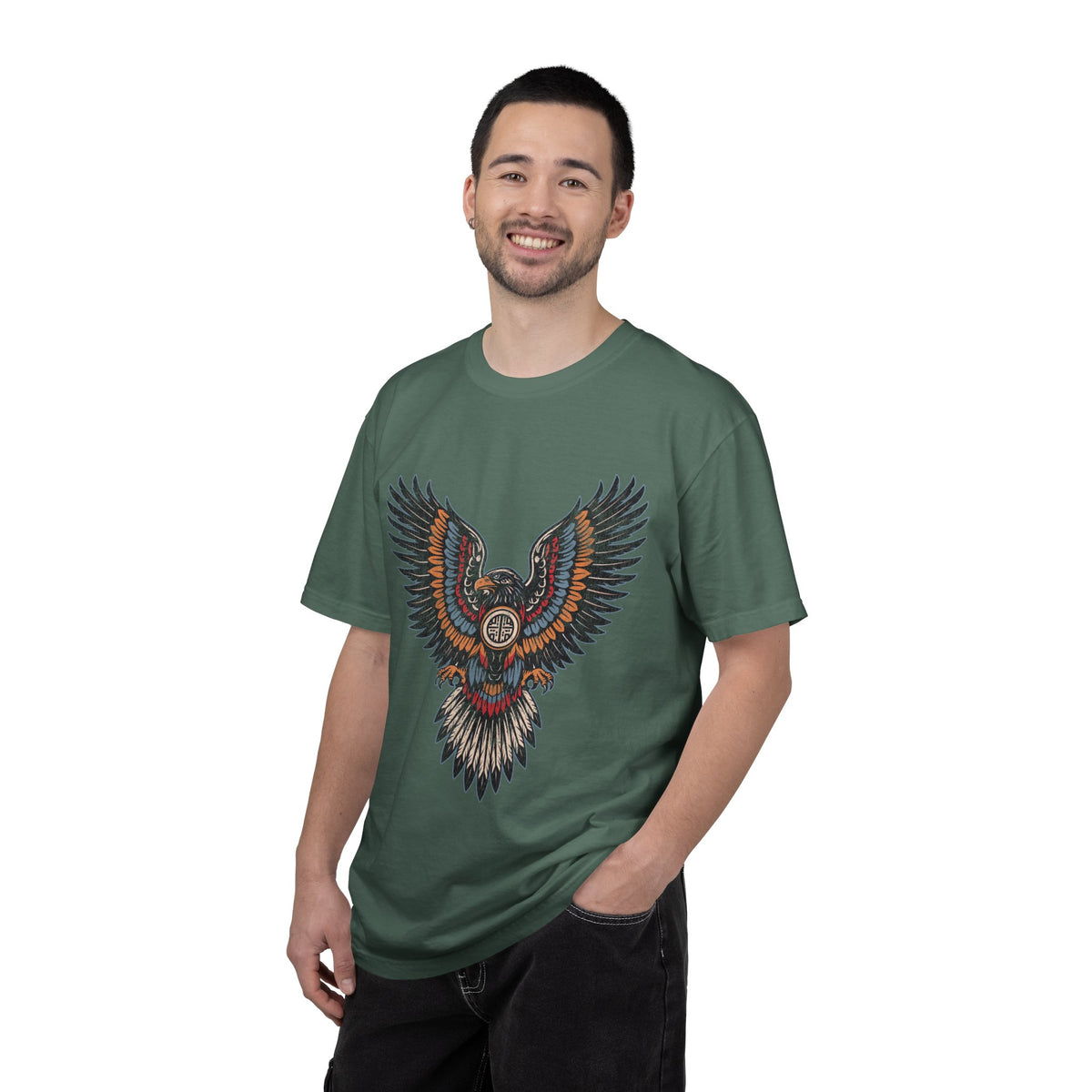 Ornamental Eagle Shirt, Retro Tattoo Style Bird Graphic, Gift for Wildlife Art Lovers, Boho Festival Outfits and Everyday Casual Wear