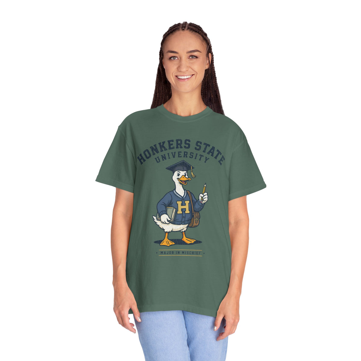 Honkers State University T-Shirt, Funny Goose Graduate Graphic Tee, Major in Mischief College Student Gift, Graduation Campus Shirt