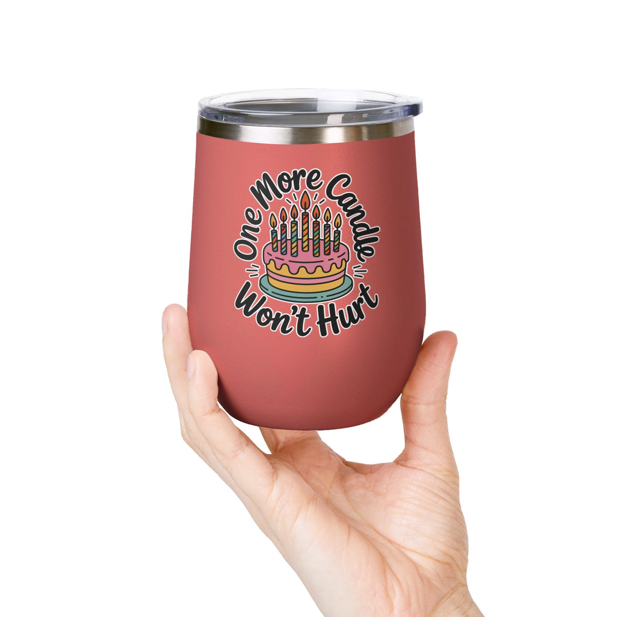 Funny Birthday Wine Tumbler, One More Candle Won't Hurt Cake Design, Getting Older Gift for a Best Friend or Coworker Who Loves a Laugh