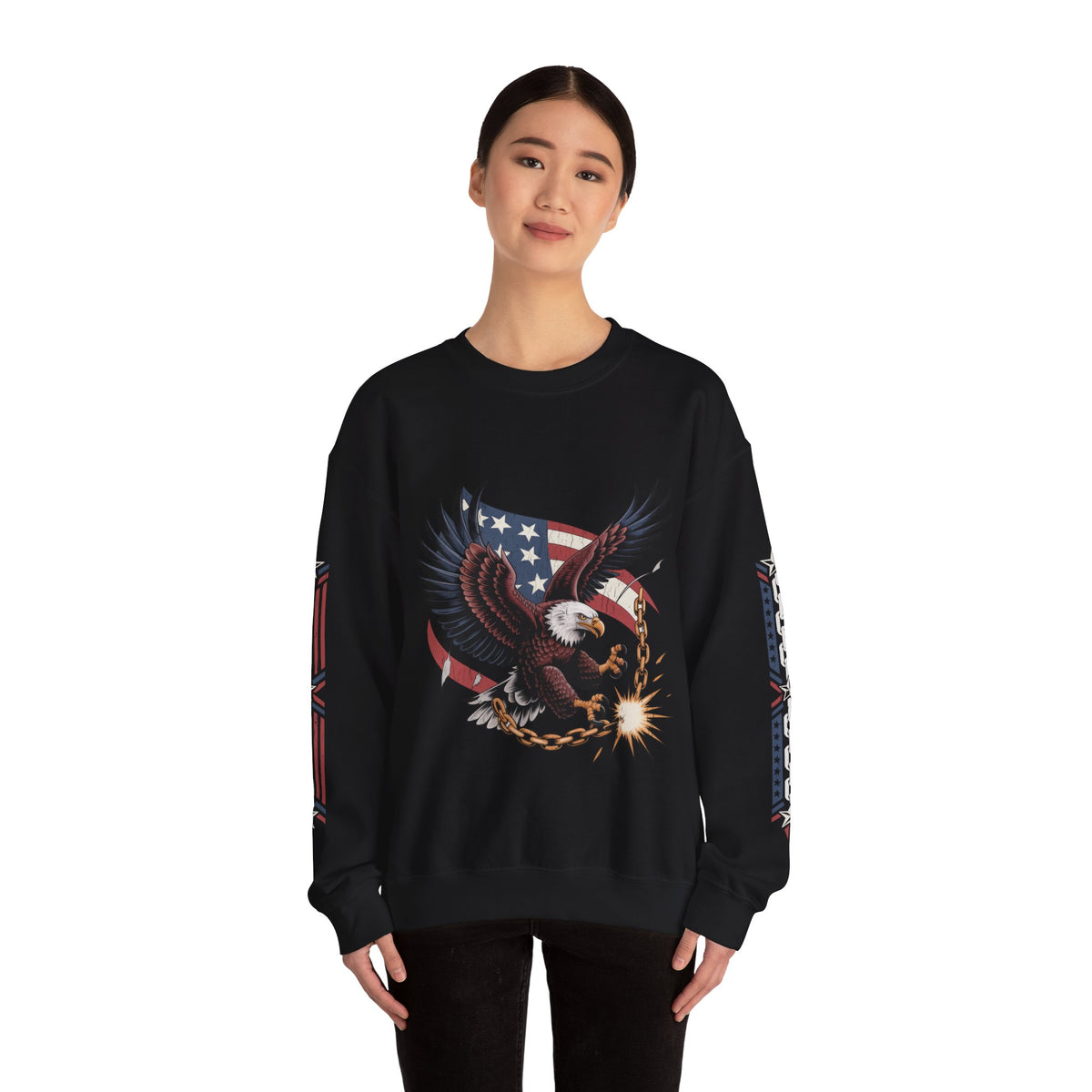Patriotic Eagle Freedom Sweatshirt, American Flag Crewneck, Broken Chain Military Style Pullover, Fourth of July Gift for Him or Her