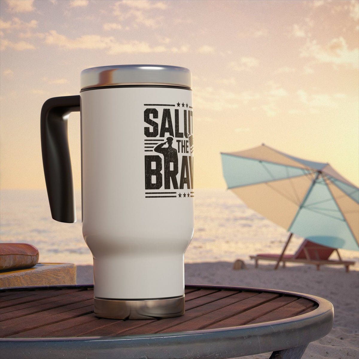 Salute the Brave Travel Mug, Stainless Steel Patriotic Cup, Military Appreciation Gift, Veteran Gift, USA Flag Drinkware, Fathers Day Gift