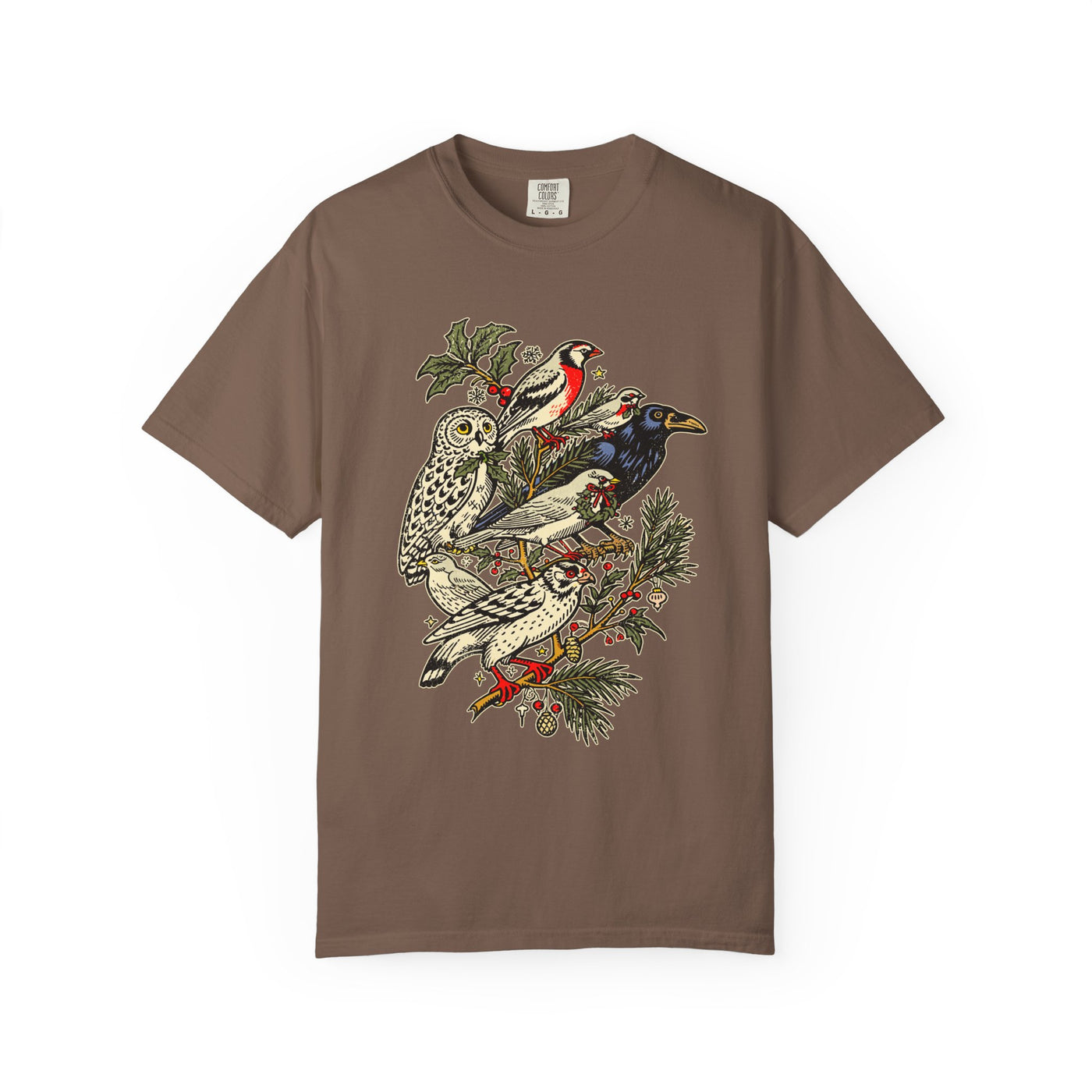 Winter Birds Graphic Shirt, Vintage Woodland T-Shirt for Bird Lovers, Festive Nature Tee, Cozy Christmas Gift for Birdwatchers and Moms