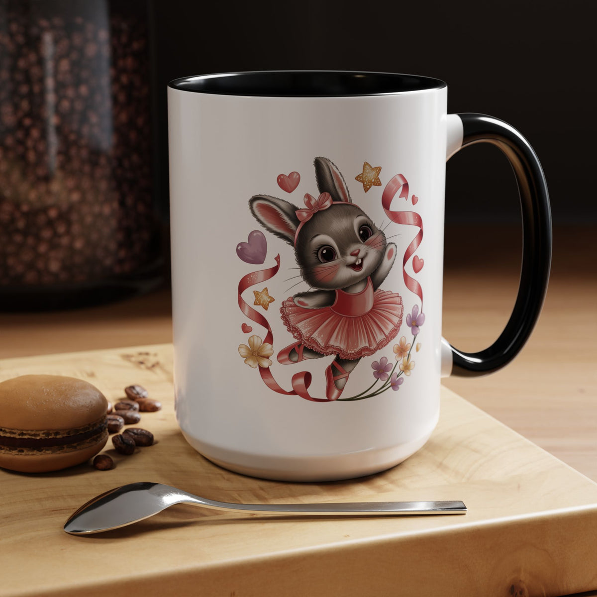 Ballerina Bunny Mug, Rabbit in a Pink Tutu with Flowers and Ribbons, Ballet Recital Gift for a Daughter or Dance Lover's Birthday Surprise