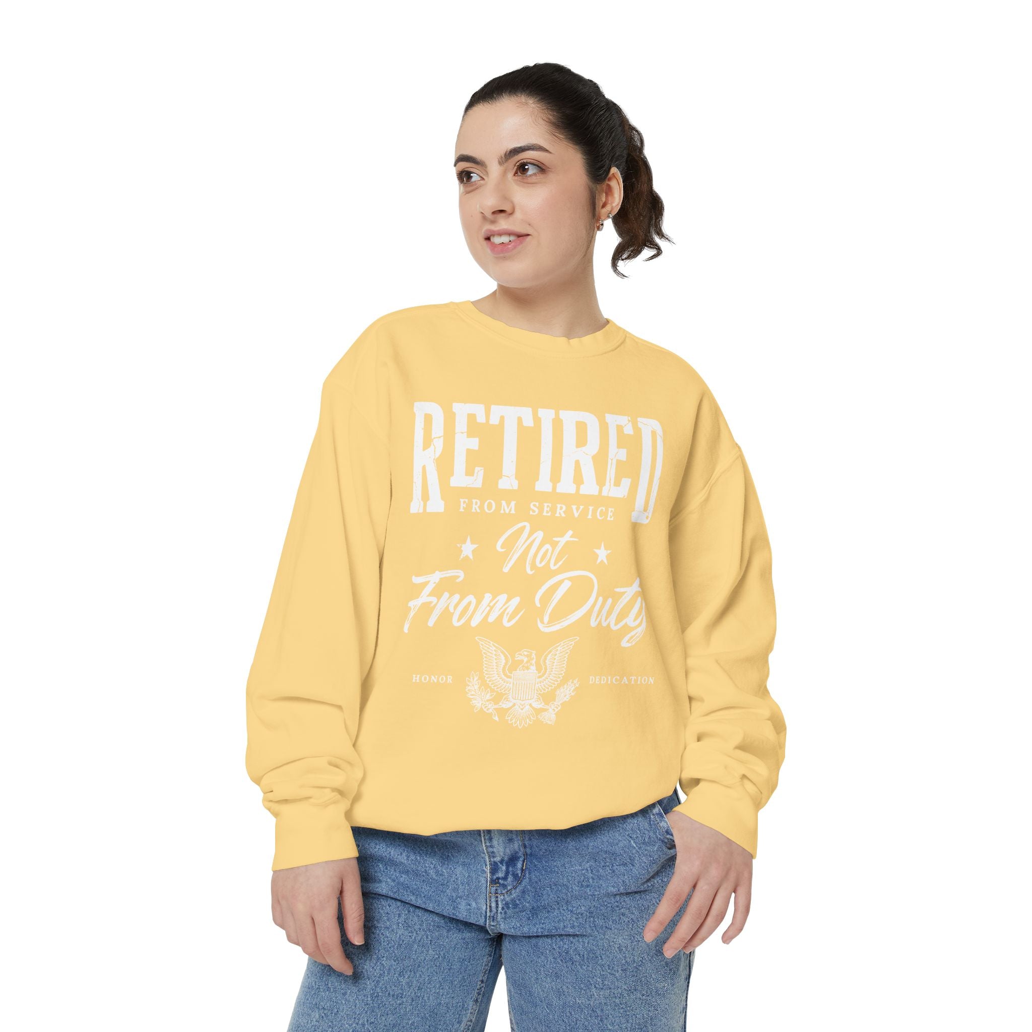 Retired From Service Not From Duty Sweatshirt, Military Retirement Crewneck, Veteran Gift, Patriotic Eagle Veterans Day Pullover for Retiree