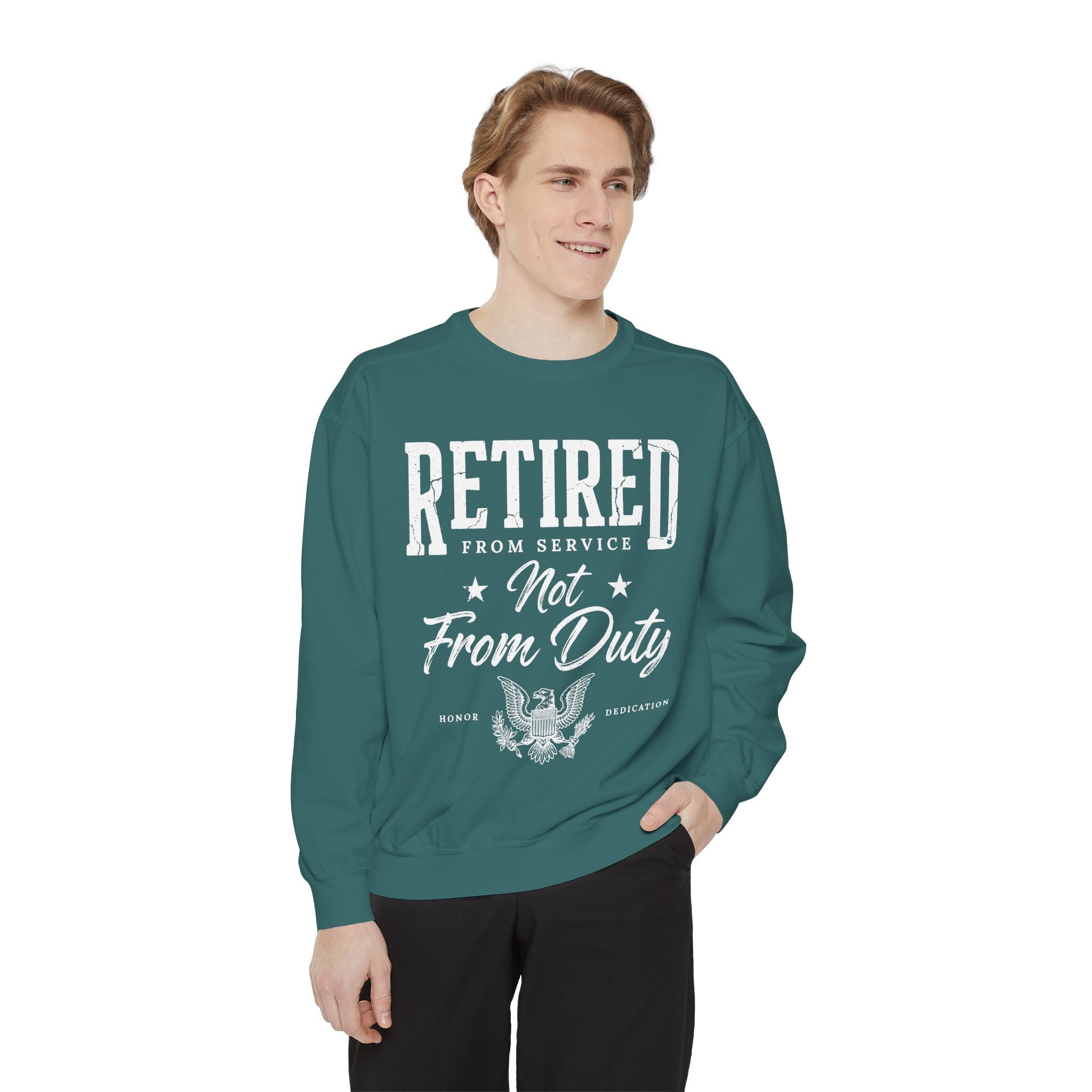 Retired From Service Not From Duty Sweatshirt, Military Retirement Crewneck, Veteran Gift, Patriotic Eagle Veterans Day Pullover for Retiree