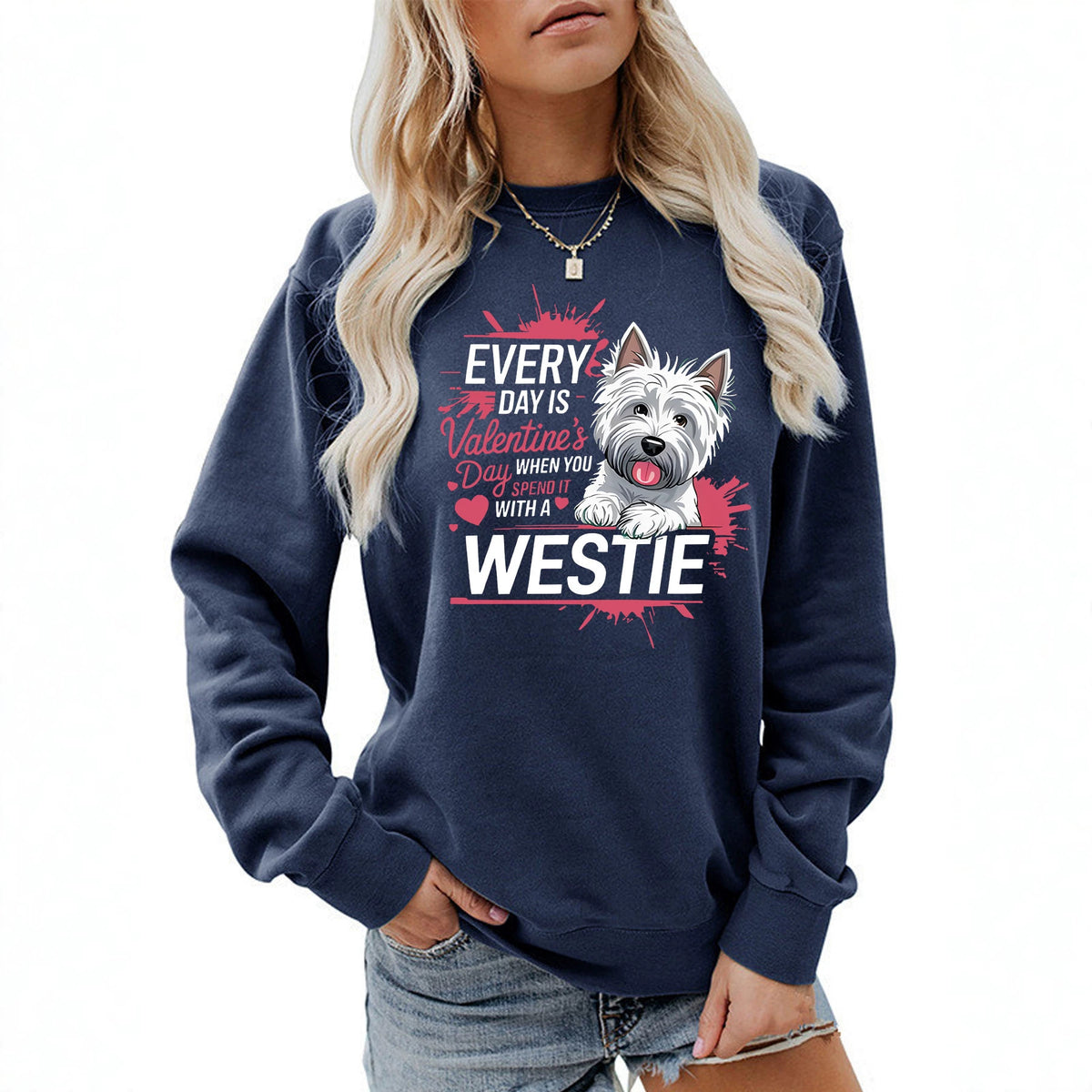 West Highland White Stem Love Printed Round Neck Velvet Hoodie