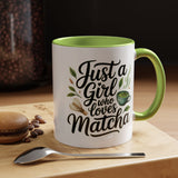 Matcha Lover Mug, Just a Girl Who Loves Matcha Quote, Green Tea and Whisk Design, Birthday Gift for a Friend Who Enjoys Cozy Morning Rituals