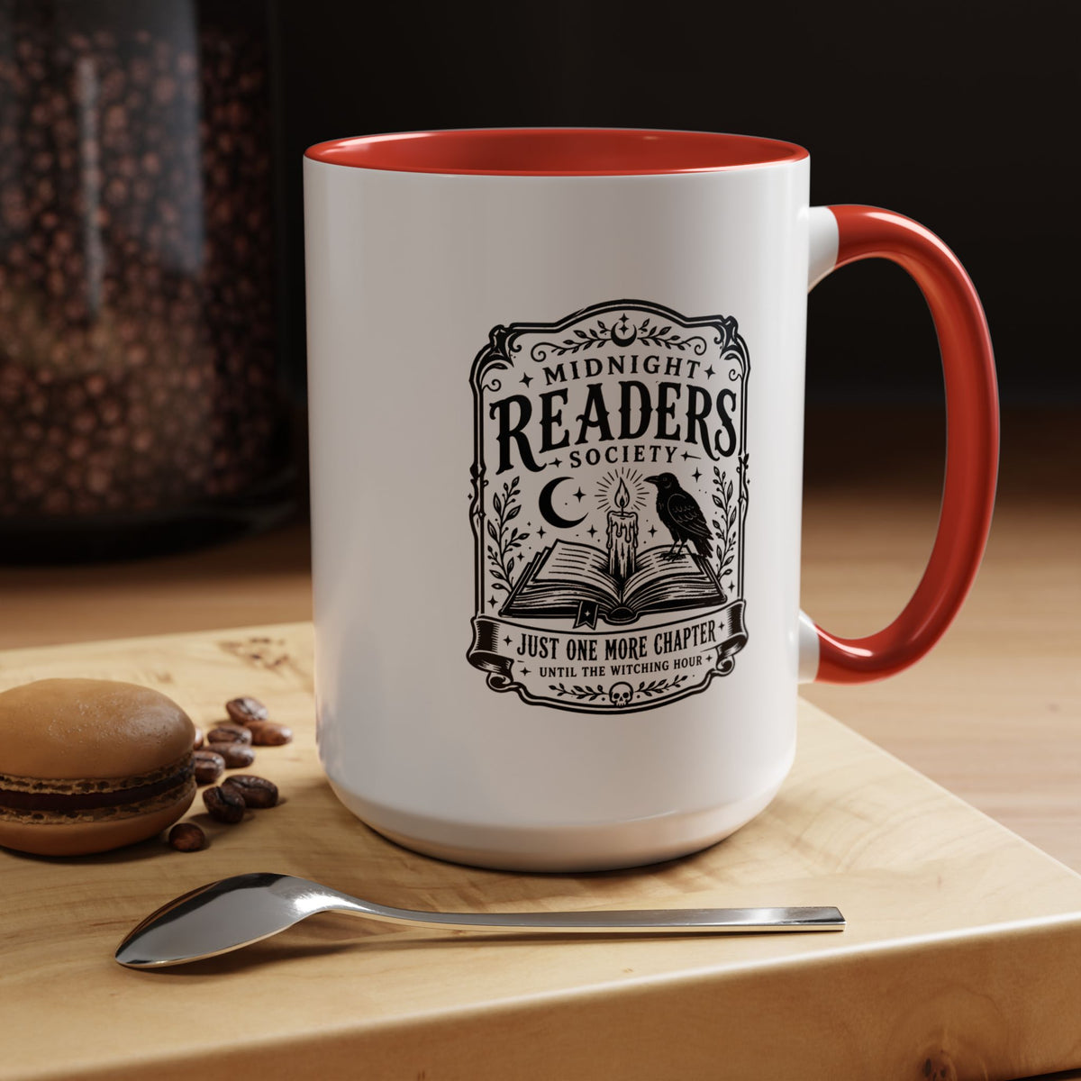 Midnight Readers Society Mug, Gothic Raven Book Black Accent Coffee Cup, Dark Academia Gift for Book Lover, Librarian or Night Reader