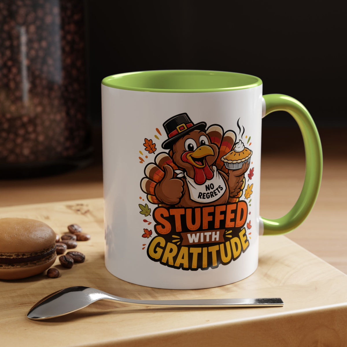 Stuffed With Gratitude Mug, Funny Thanksgiving Turkey Coffee Cup, Friendsgiving Hostess Gift, Cute Fall Drinkware for Food Lovers