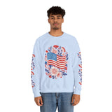 Floral American Flag Sweatshirt, Patriotic USA Pullover, Red White Blue Flower Top, Fourth of July Outfit, Americana Gift for Women