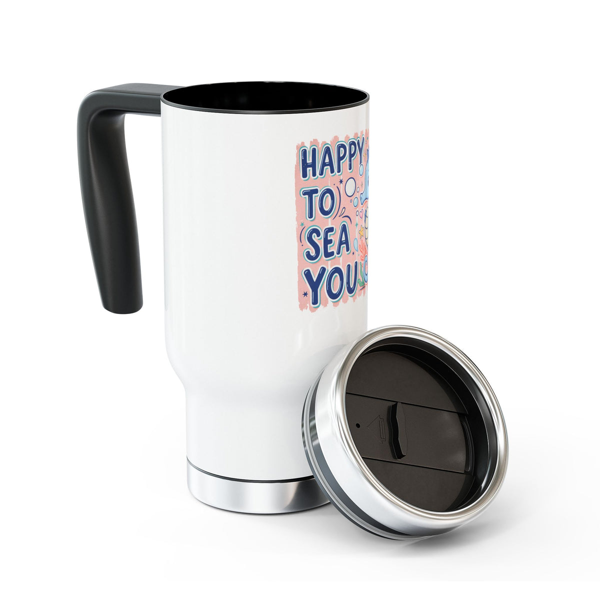 Happy to Sea You Stainless Steel Travel Mug, Cute Seahorse Cup, Ocean Lover Gift, Beach Vacation Drinkware