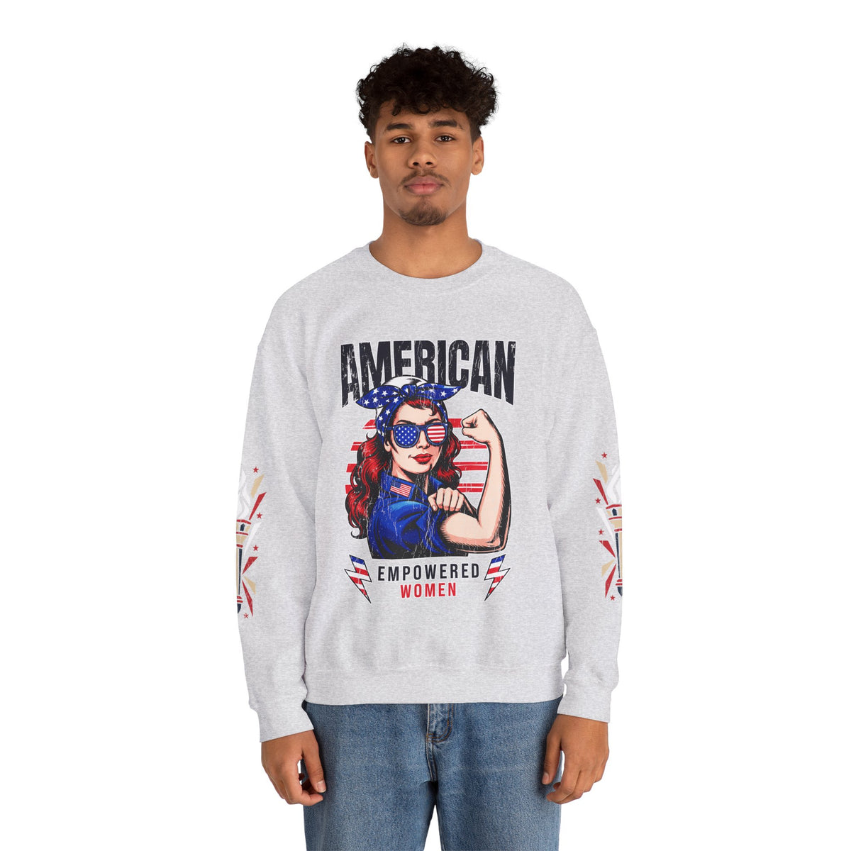 American Empowered Women Sweatshirt, Patriotic Rosie Style Crewneck, USA Flag Pullover, Fourth of July Outfit, Feminist Gift for Her