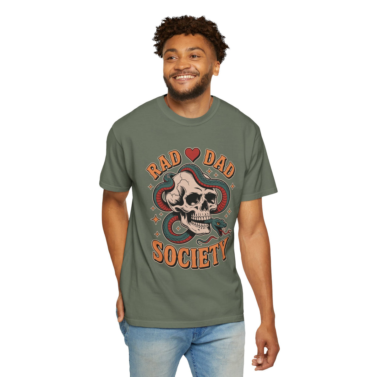 Rad Dad Society Comfort Shirt, Skull Snake Graphic Tee, Edgy Fatherhood Tshirt, Alternative Dad Gift for Fathers Day