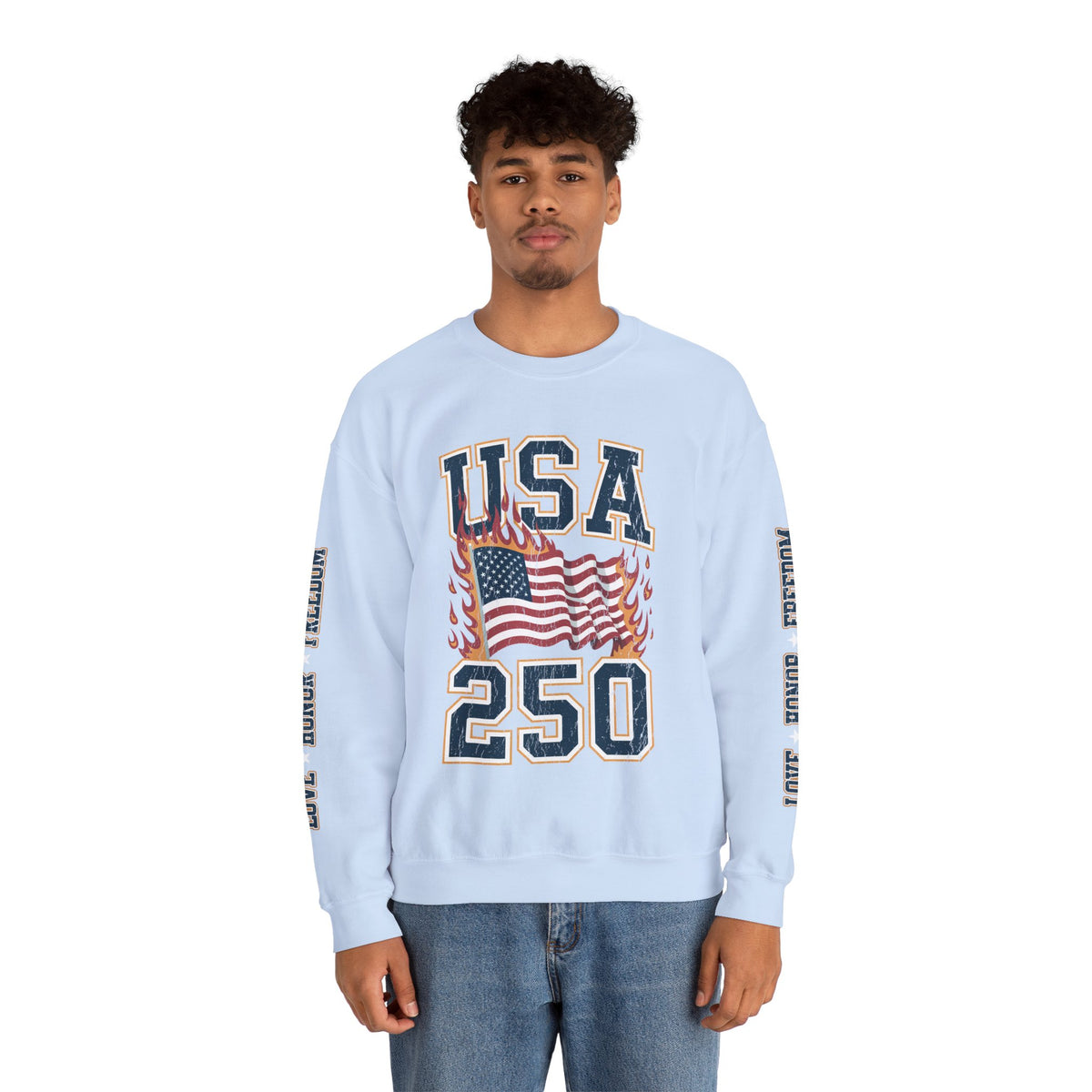 USA 250 Sweatshirt, American Flag Crewneck, Patriotic Pullover, USA 250th Anniversary Gift, Fourth of July Shirt, Americana Top