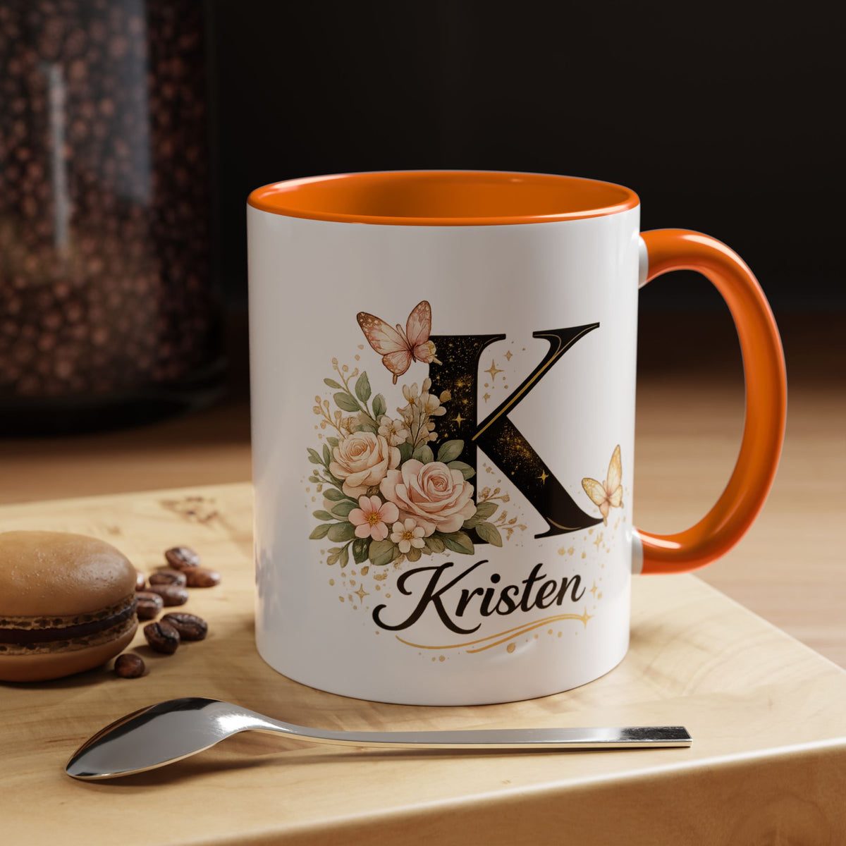Personalized Butterfly Monogram Mug, Custom Name Coffee Mug with Initial Letter, Floral Mug for Women, Birthday Gift, Elegant Custom Cup