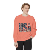 Patriotic USA Patchwork Comfort Sweatshirt, Vintage American Flag Crewneck, Americana Sweatshirt, Fourth of July Gift