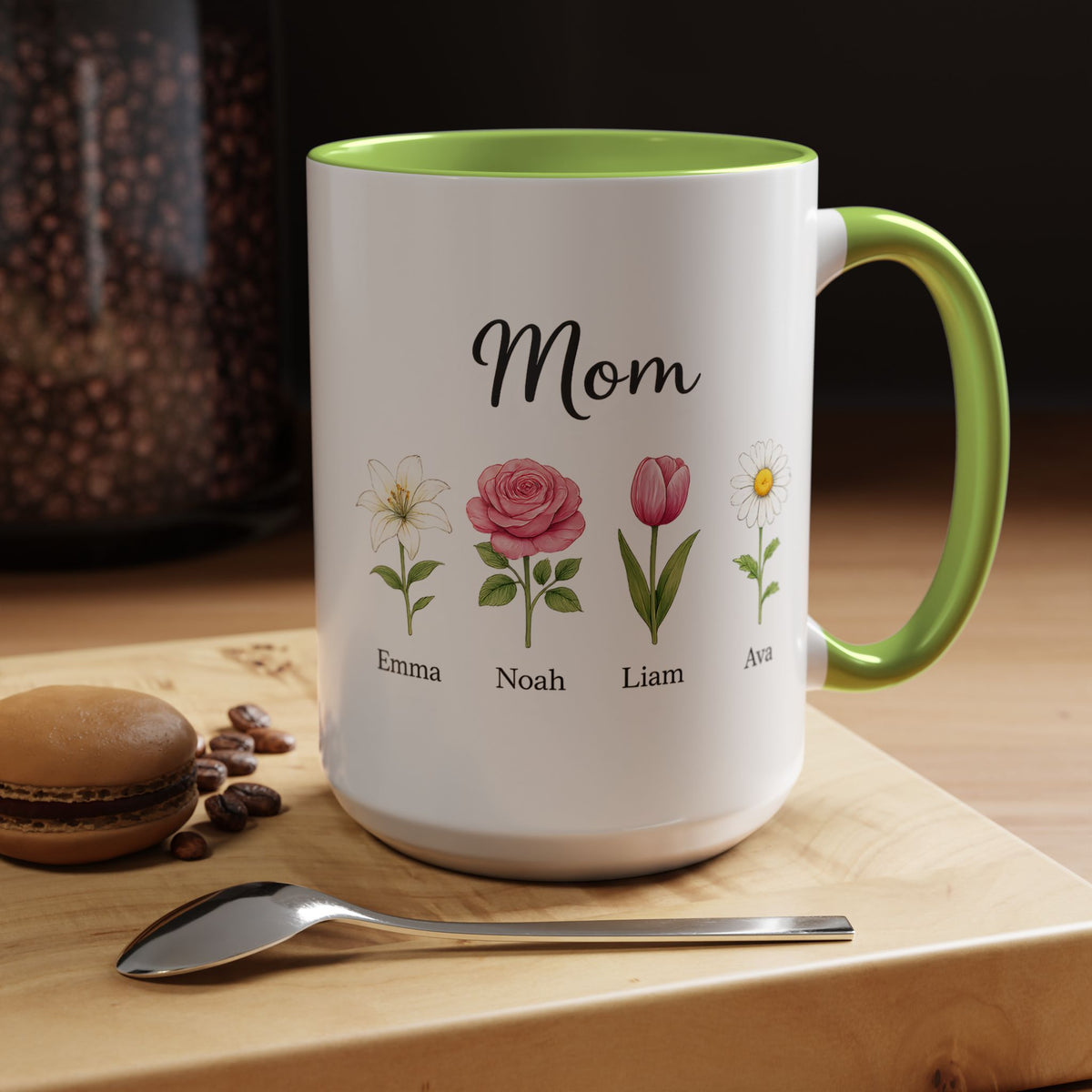 Personalized Birth Flower Mom Mug, Custom Kids Names Coffee Mug, Mother's Day Gift for Mom, Floral Family Keepsake Cup, Grandma Gift