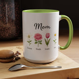 Personalized Birth Flower Mom Mug, Custom Kids Names Coffee Mug, Mother's Day Gift for Mom, Floral Family Keepsake Cup, Grandma Gift