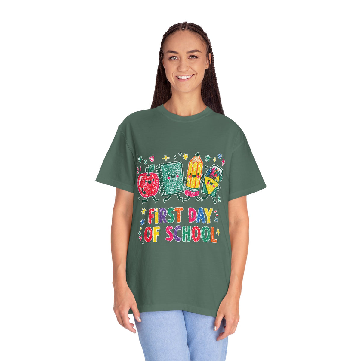 First Day of School T-Shirt, Colorful School Supplies Graphic Tee, Cute Teacher Outfit, Student Back to Class Gift, Classroom Shirt