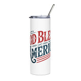 God Bless America Skinny Tumbler, Patriotic USA Drink Cup, 4th of July Gift, American Pride Drinkware, Independence Day Gift for Her