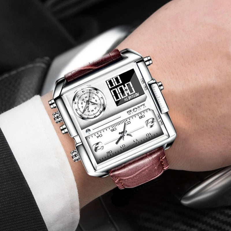 Lige New Electronic Quartz Dual Display Watch Men's Waterproof Watch Multi-Function Electronic Watch Quartz Watch