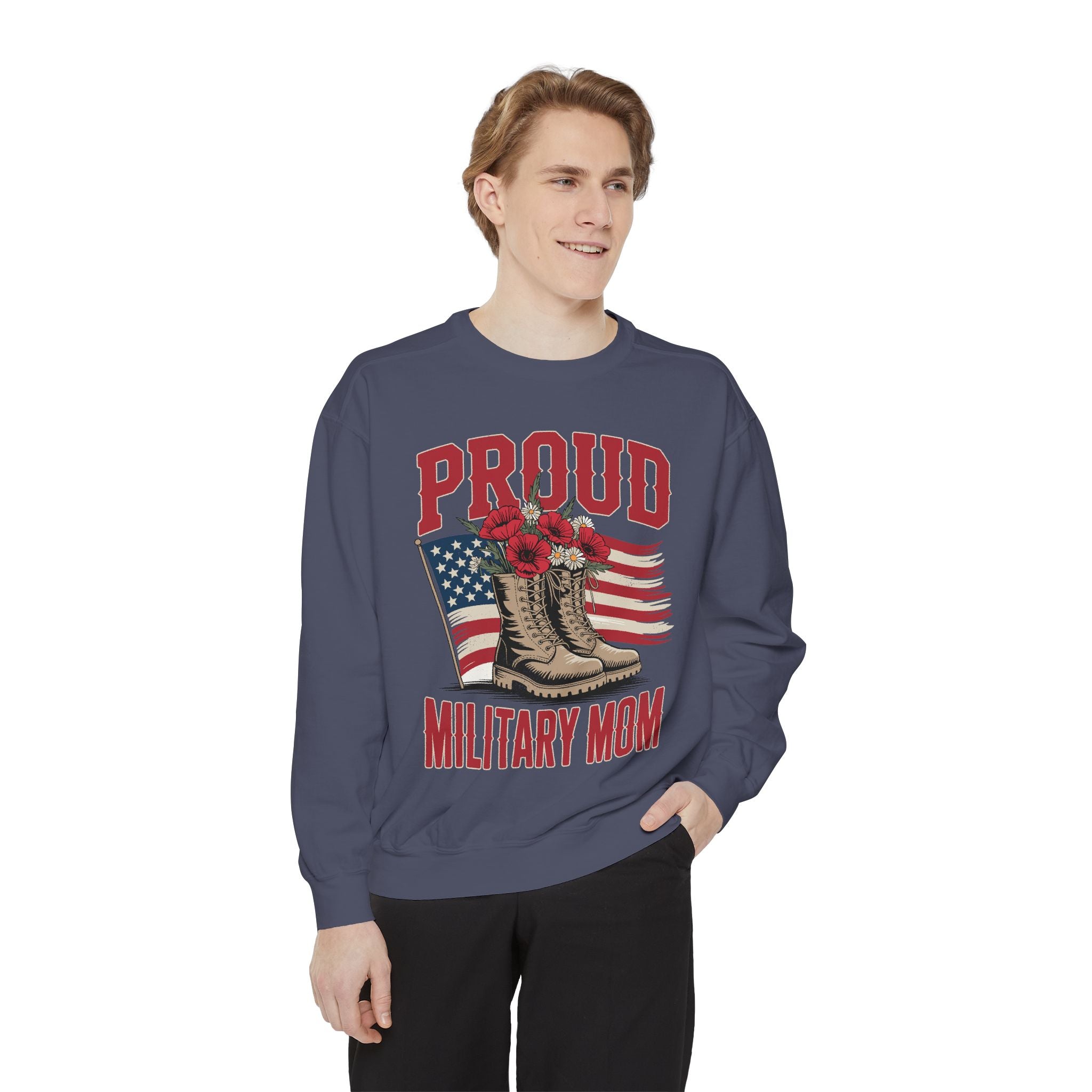 Proud Military Mom Sweatshirt, Patriotic Army Mom Pullover, Gift for Military Mother, Deployment Homecoming Crewneck, Flag Floral Top
