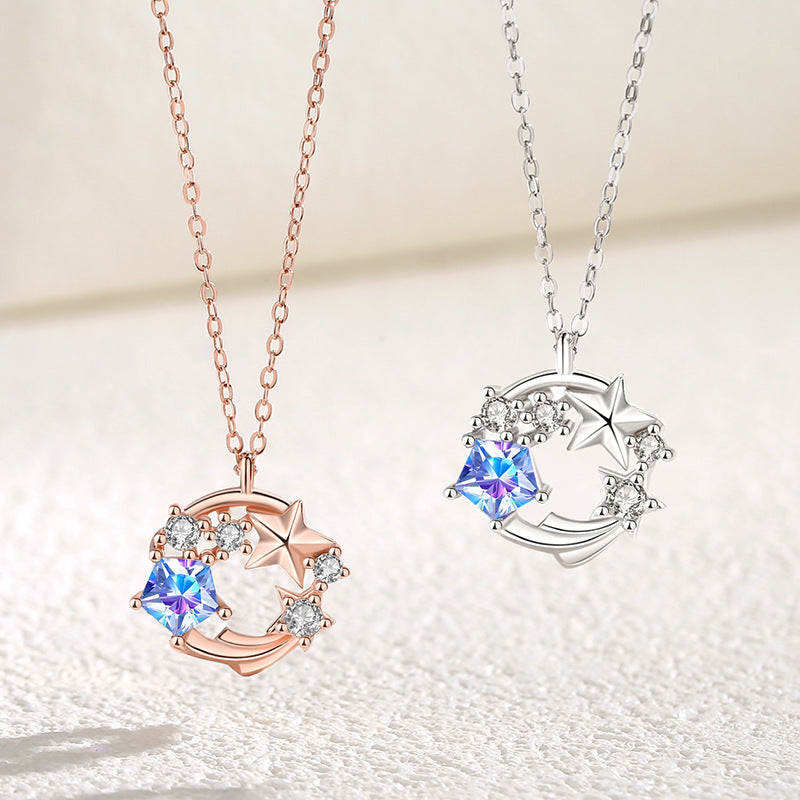 Dream Meteor Necklace Female Korean Version Ins Geometric Star Zircon Pendant 925 Sterling Silver Clavicle Chain