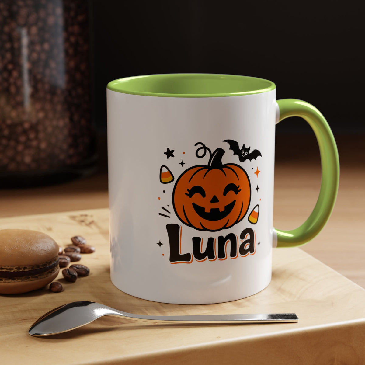 Personalized Halloween Name Mug, Custom Luna Pumpkin Coffee Cup, Cute Kids Trick or Treat Gift, Fall Birthday Present for Little Girl