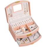 New Wear-resista Leather Jewelry Box Travel Jewelry Organizer Multifunction Necklace Earring Storage Box with Mirror Gifts