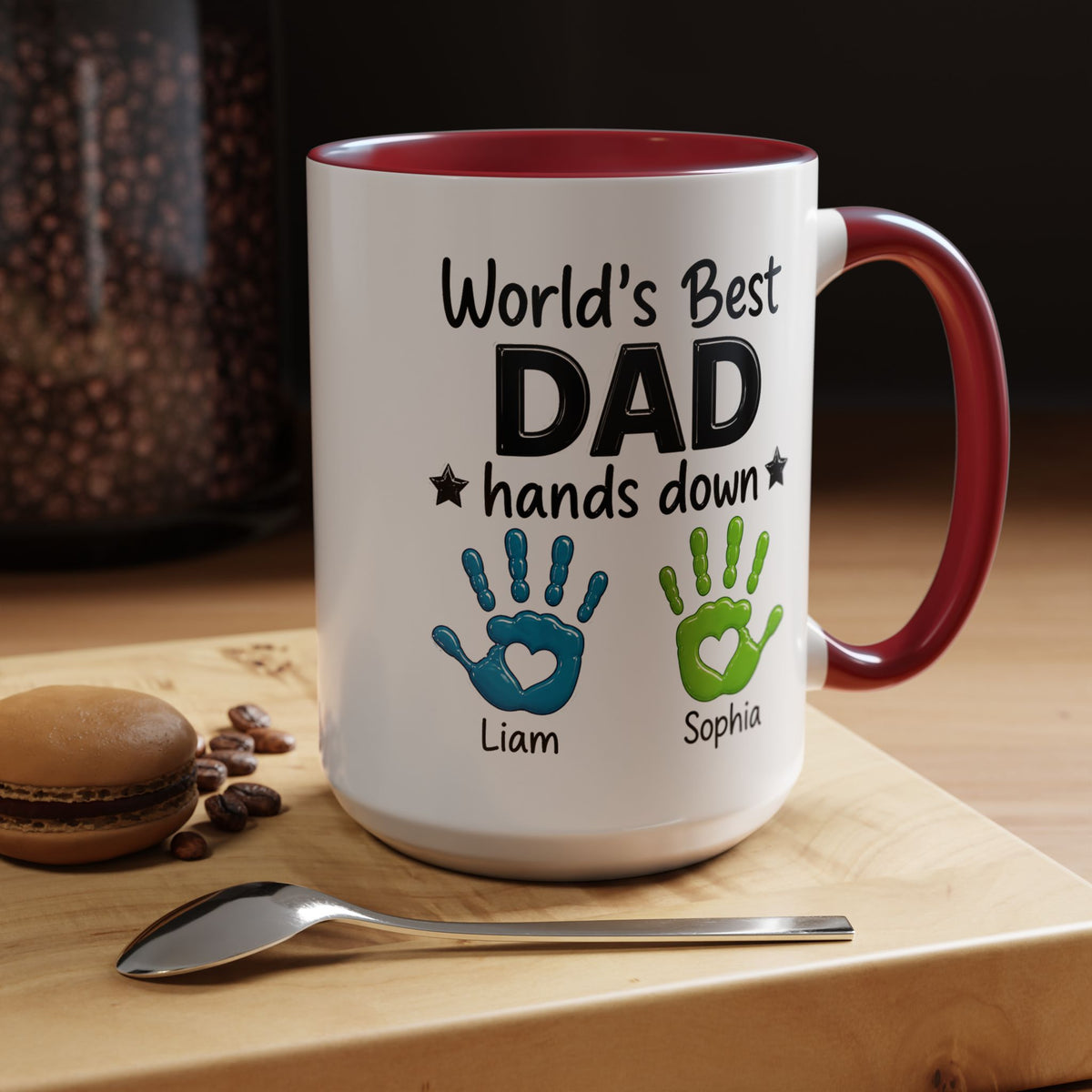 Personalized World's Best Dad Coffee Mug, Custom Handprint Dad Mug with Kids Names, Father's Day Gift for Dad, Gift from Children