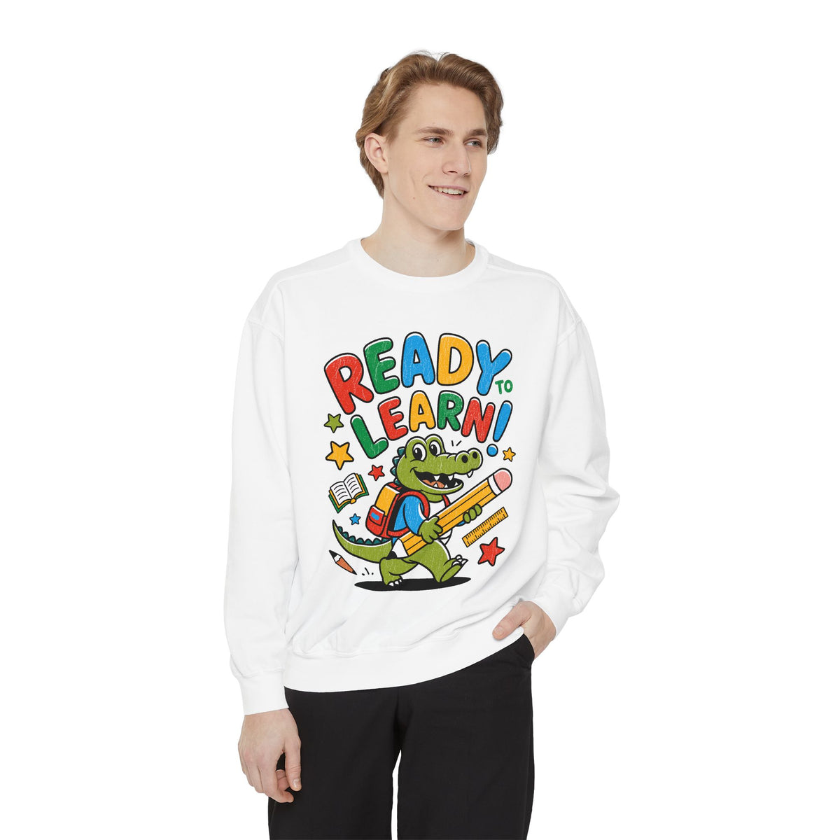 Ready to Learn Alligator Sweatshirt, Colorful Back to School Pullover, Cute Student Gift, Preschool Teacher Outfit, Classroom Style