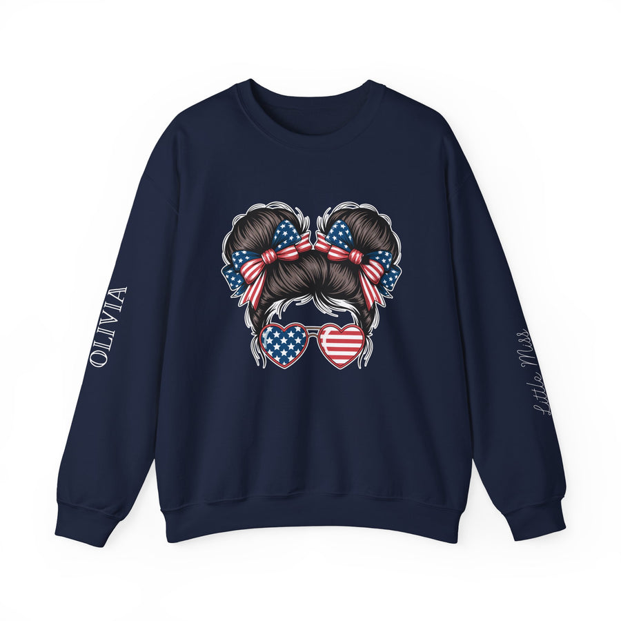 Personalized Patriotic Sweatshirt, Custom Little Miss Pullover, American Flag Girl Crewneck, Fourth of July Gift, USA Country Shirt