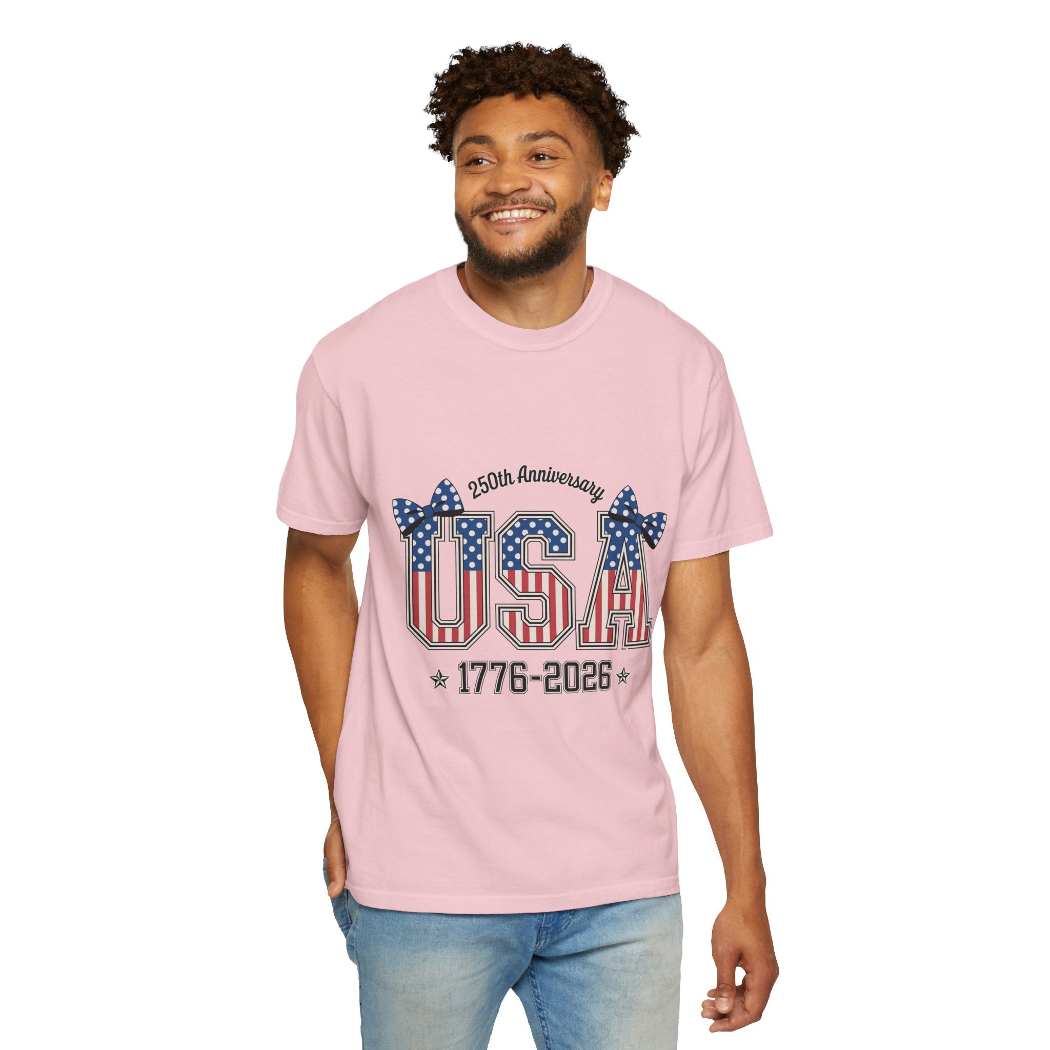 USA 250th Anniversary Comfort Colors Shirt, Patriotic Coquette Bow Tee, America 1776 2026 Graphic Shirt, Fourth of July Gift