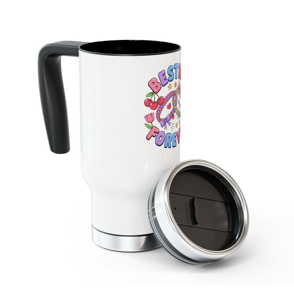 Besties Forever Travel Mug with Handle, Colorful Friendship Cup, Cute Best Friend Gift for Coffee Lovers and Daily Commutes
