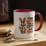 This Bunny Runs on Coffee and Pure Panic Coffee Mug, Funny Rabbit Lover Gift for Friends, Cute Sarcastic Ceramic Tea Cup with Black Handle