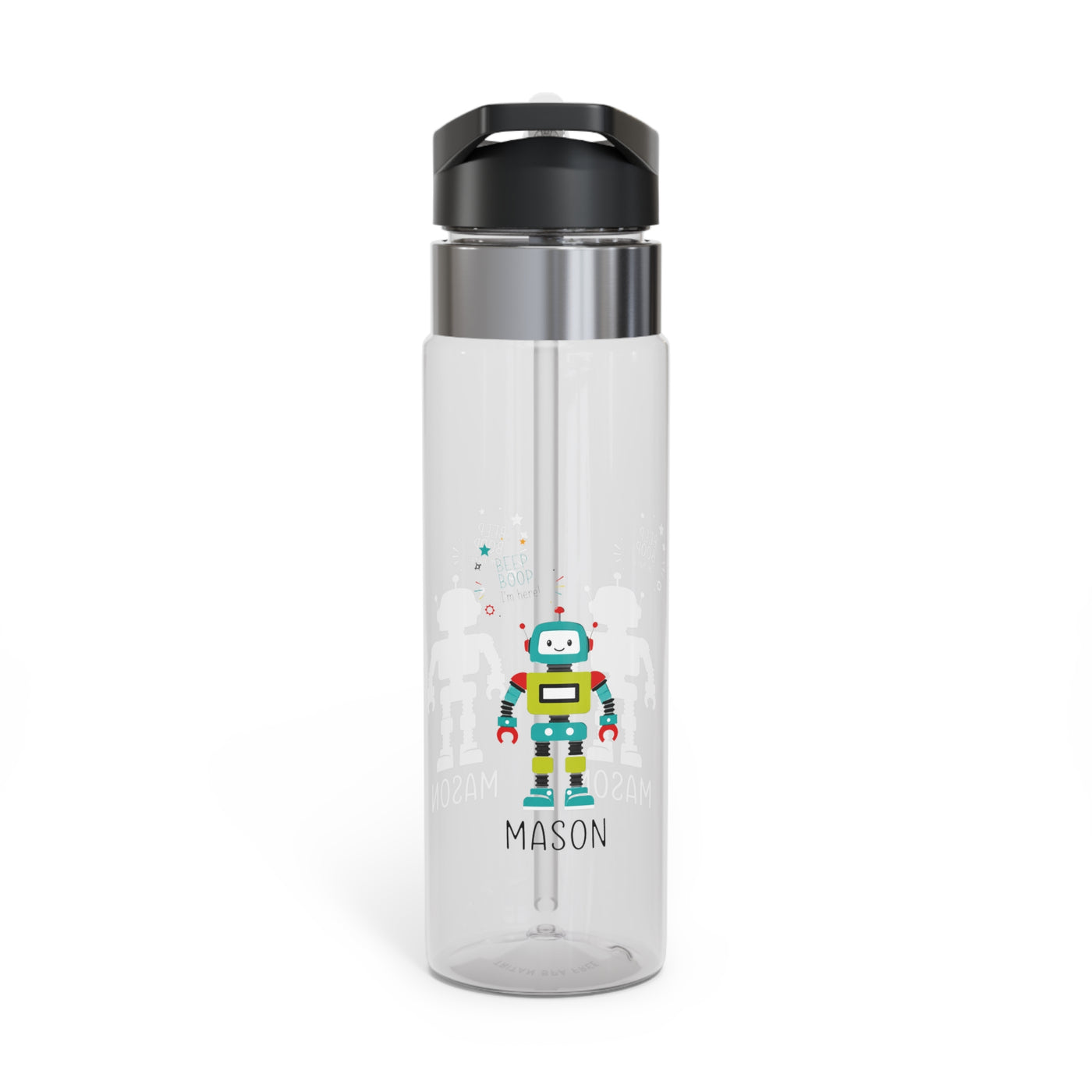 Personalized Robot Transparent Water Bottle for Boys, Custom Name Kids Water Bottle, Back to School Gift, Fun Space Themed Drink Bottle