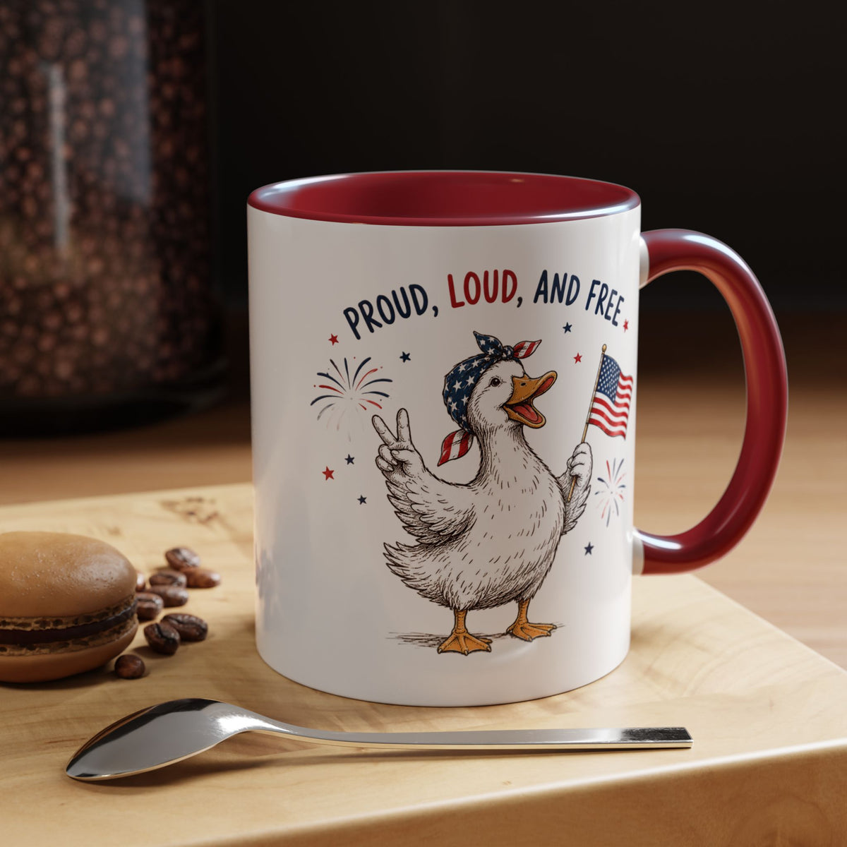 Funny Patriotic Goose Coffee Mug, Proud Loud and Free Mug, American Flag Goose Cup, Fourth of July Gift, USA Pride Coffee Mug