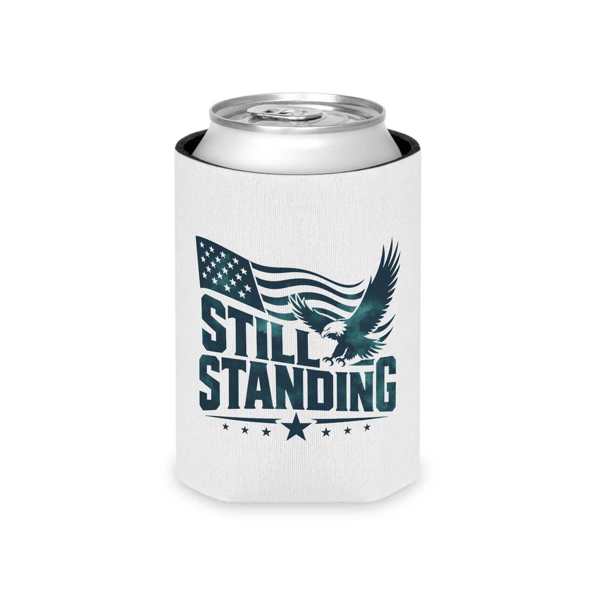Still Standing Can Cooler, Patriotic Eagle Drink Holder, American Flag Beverage Sleeve, USA Pride Gift, Veteran Gift, Patriotic Party Favor