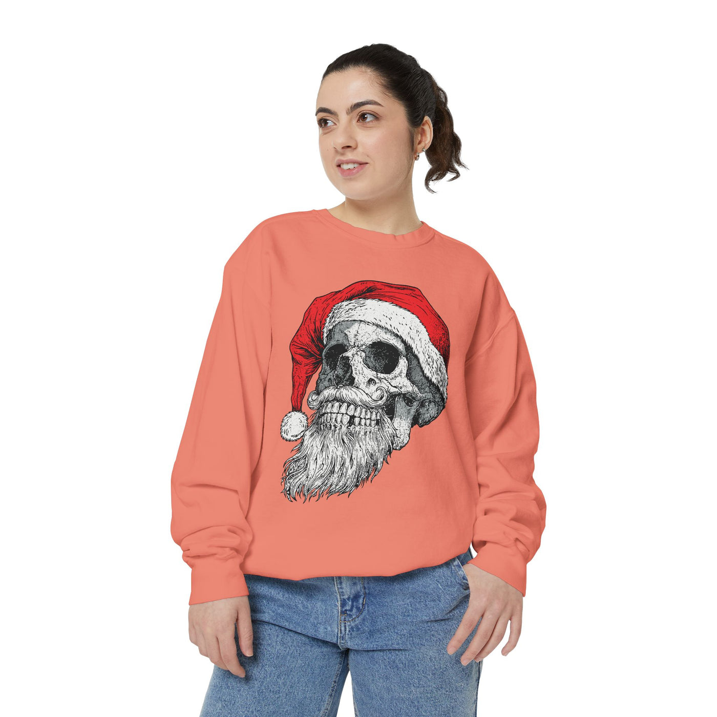 Skull Santa Sweatshirt, Gothic Christmas Crewneck, Creepy Holiday Skeleton Pullover, Alternative Xmas Gift for Metalhead or Horror Fan