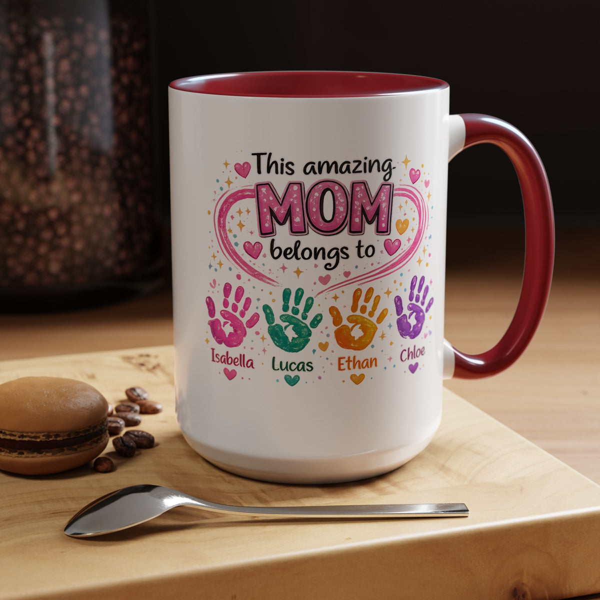 Personalized Mom Handprint Mug, Custom Mother's Day Coffee Mug, Gift from Kids for Mom, Grandma Mug with Children's Names