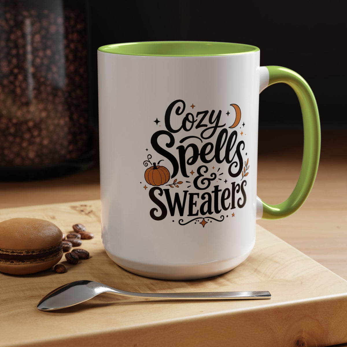 Cozy Spells and Sweaters Mug, Witchy Halloween Coffee Cup, Celestial Pumpkin Fall Gift for Her, Magical Spooky Season Drinkware
