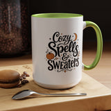 Cozy Spells and Sweaters Mug, Witchy Halloween Coffee Cup, Celestial Pumpkin Fall Gift for Her, Magical Spooky Season Drinkware