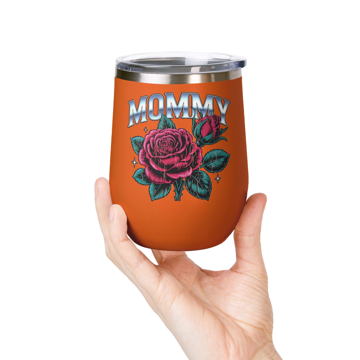 Mommy Rose Wine Tumbler, Pink Floral Cup, Mother's Day Gift for Mom, Birthday Present for Mama and Floral Lovers