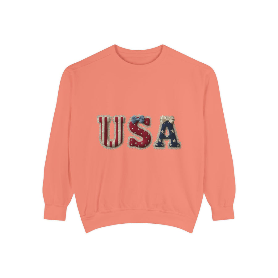 USA Patchwork Comfort Colors Sweatshirt, Patriotic Americana Crewneck Sweatshirt, Fourth of July Pullover, Vintage USA Graphic Sweatshirt