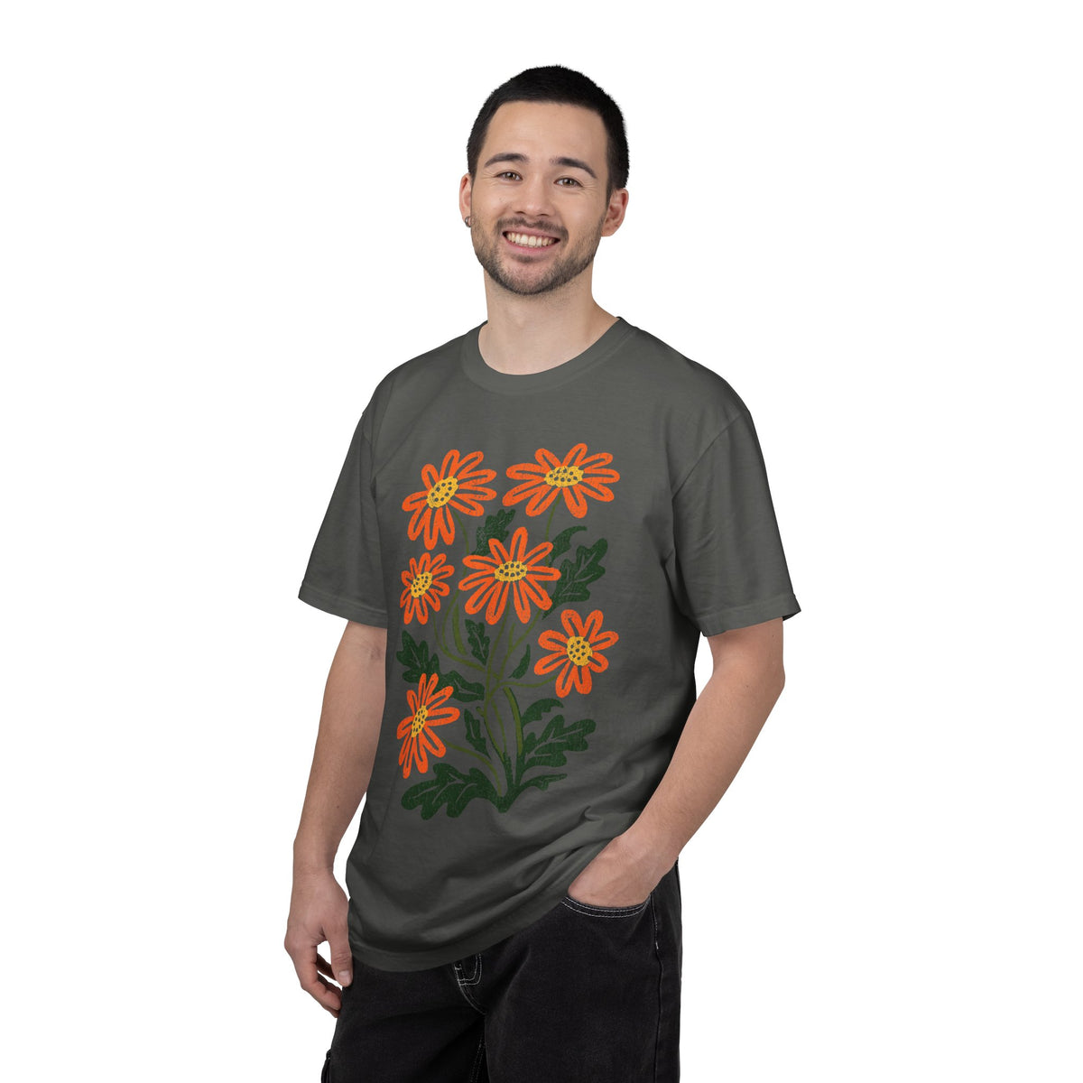 Orange Daisy Graphic Shirt, Retro Floral T-Shirt for Flower Lovers, Groovy Botanical Tee, Cheerful Garden Gift for Women and Gardeners