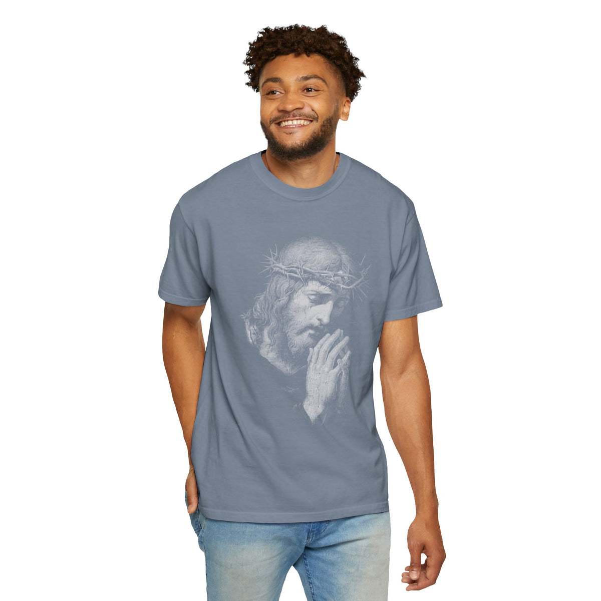 Jesus Praying Graphic Tee, Christian Faith T Shirt, Religious Streetwear Shirt, Vintage Jesus Shirt for Women Men