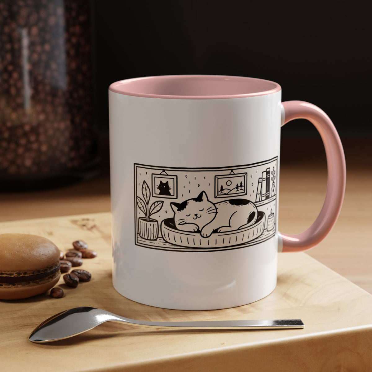 Sleeping Cat Mug, Minimalist Black and White Coffee Cup, Cozy Cat Lover Gift, Modern Kitchen Decor, Birthday Present for Her or Mom