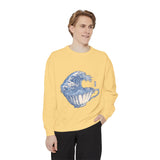 Great Wave Teacup Sweatshirt, Japanese Art Inspired Ocean Graphic, Gift for Tea Lovers and Coastal Art Fans, Casual Cafe Weekend Outfit